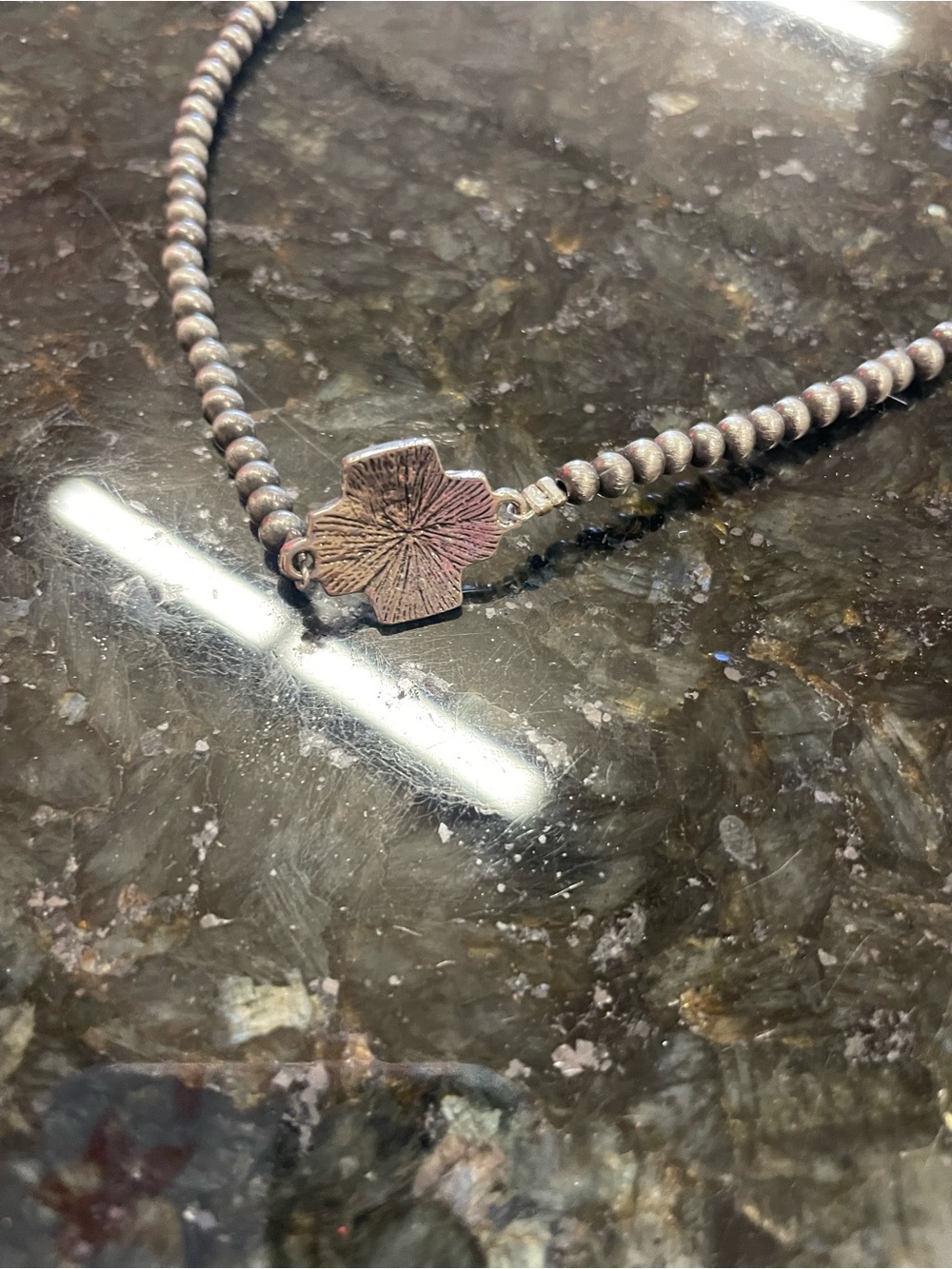 Turquoise Accent Silver Cross Bead Necklace - Women Jewelry - Picture 3 of 3